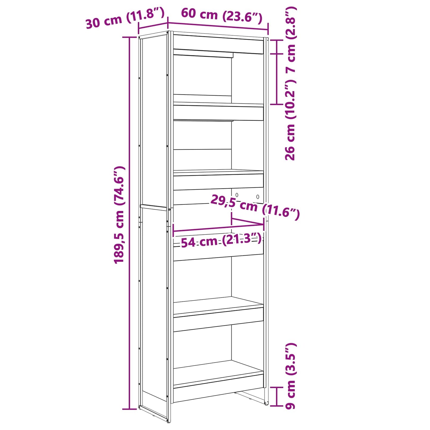 Book Cabinet 60 x 30 x 189.5 cm Engineered Wood Black Oak