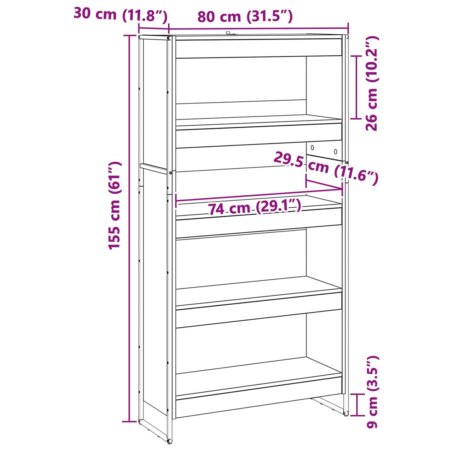 Book Cabinet 80 x 30 x 155 cm Engineered Wood Black Oak