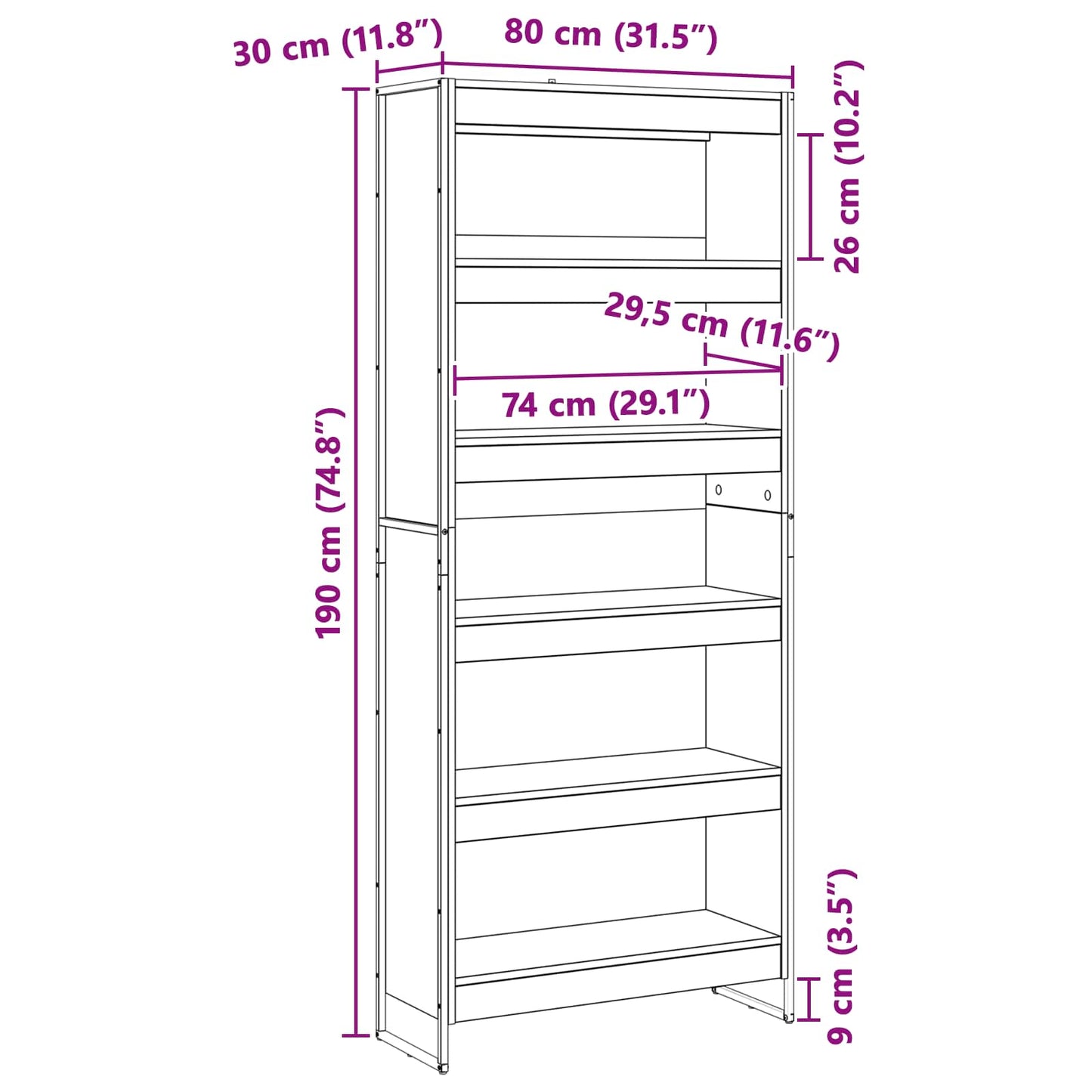 Book Cabinet 80 x 30 x 189.5 cm Engineered Wood Grey Sonoma