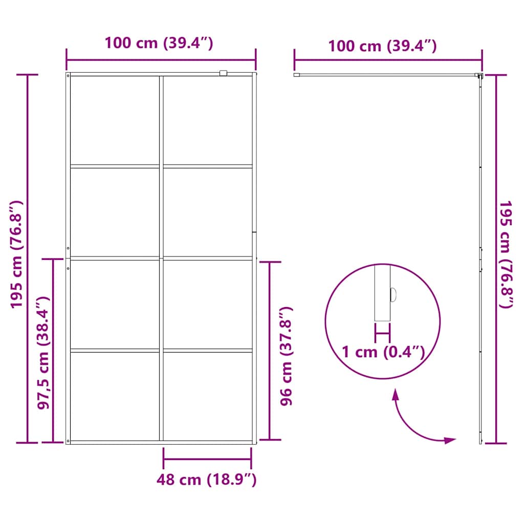 Walk-in Shower Wall Black 100 x 195 cm Tempered Glass