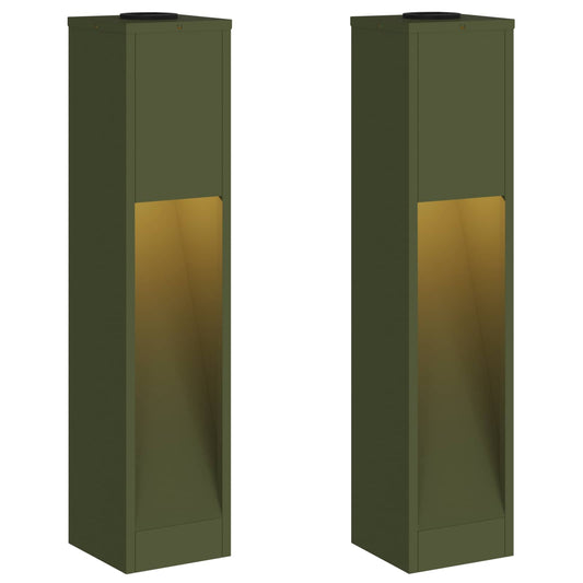 Solar Led Pathway Light 2 pcs Olive Green Cold Rolled Steel Solar Led Pathway Light 2 pcs Olive Green Cold Rolled Steel
