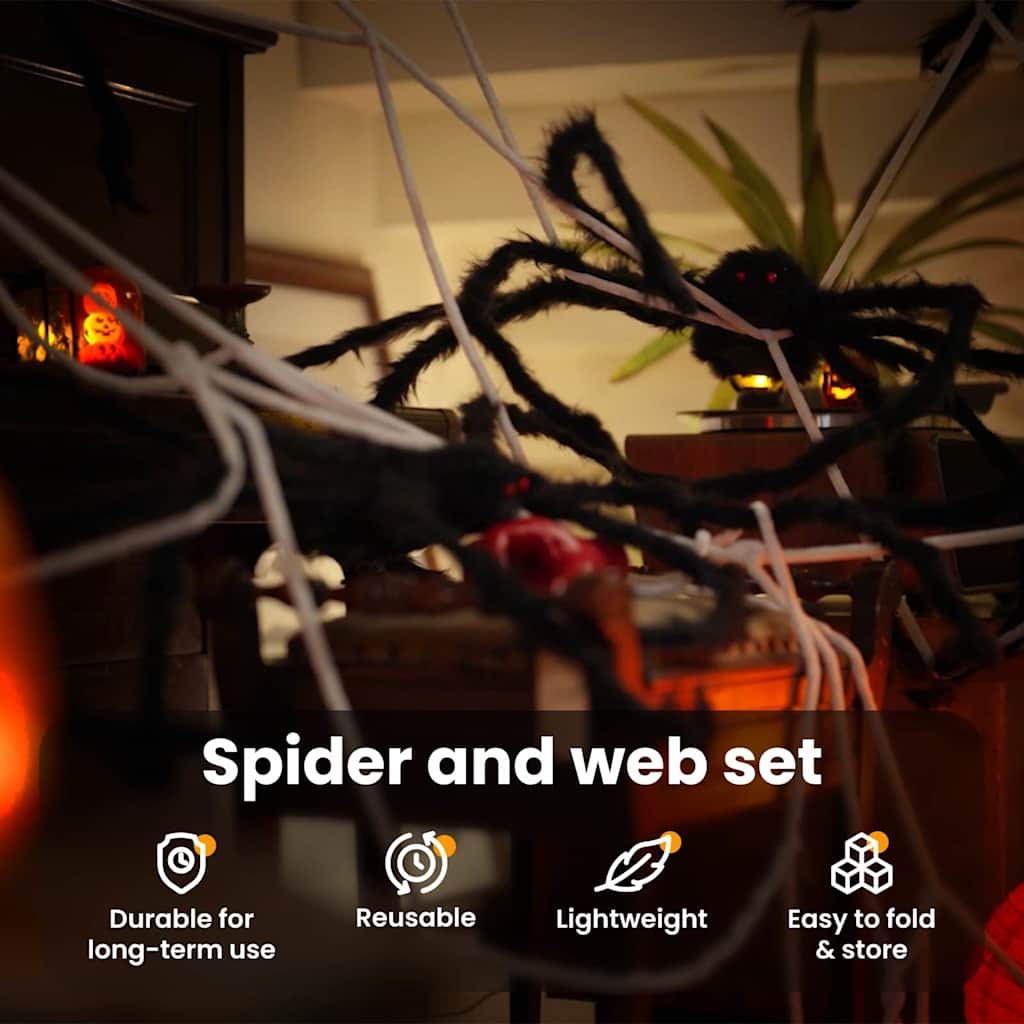 Halloween Spider Decoration with Webs 4 pcs Black and white