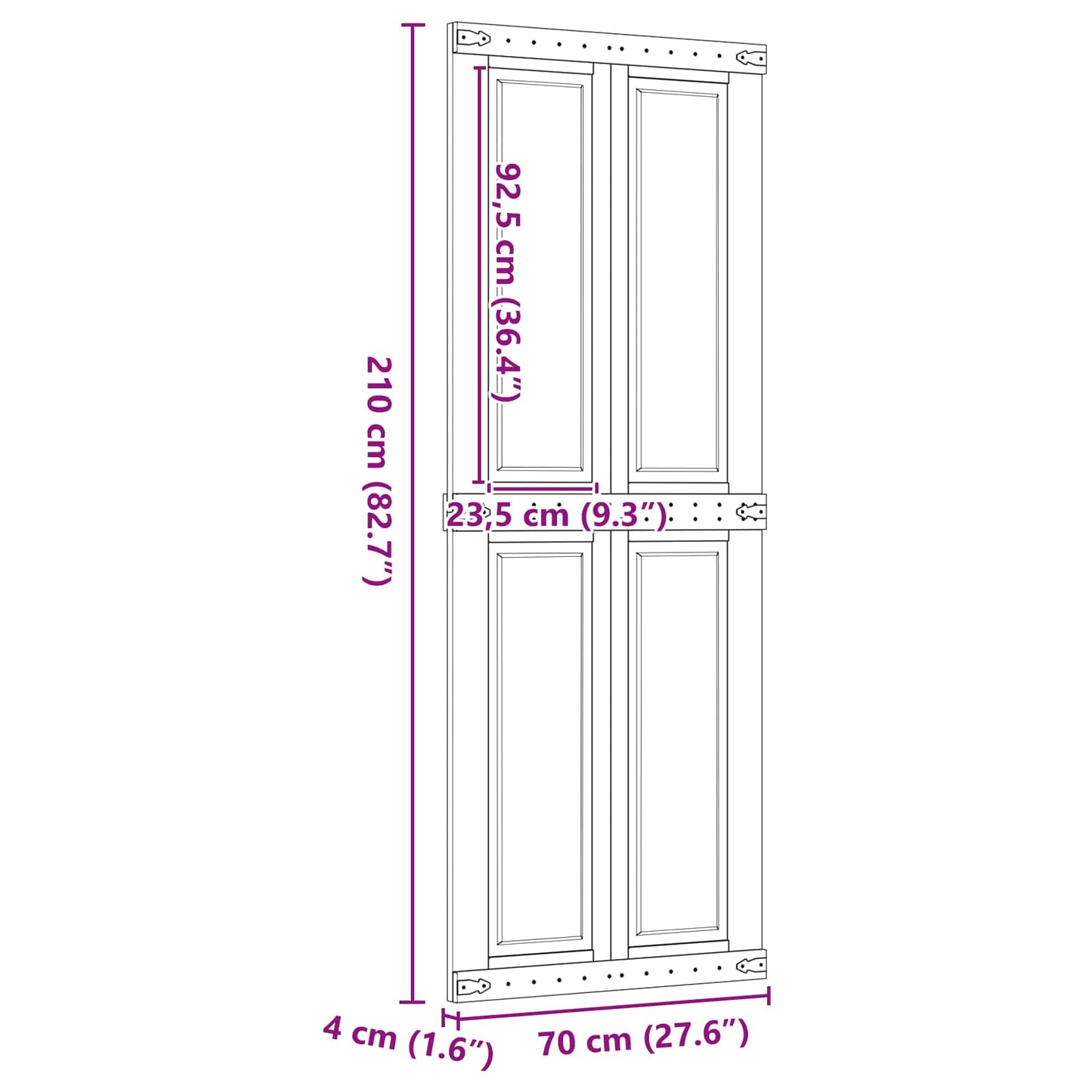 Barn Door Corona Honey Brown 70 x 210 cm Solid Pine Wood