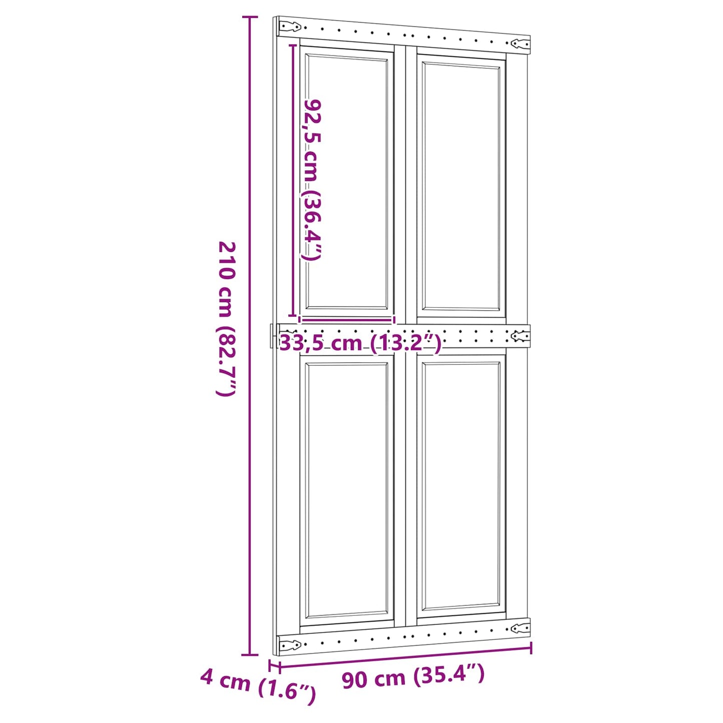 Barn Door Corona Honey Brown 90 x 210 cm Solid Pine Wood