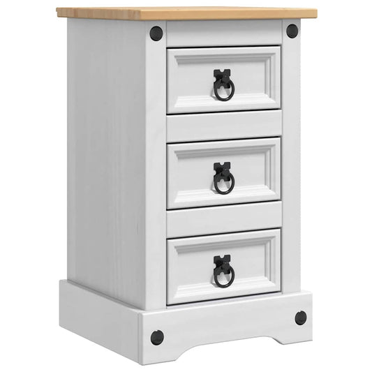 Bedside Table CORONA White 35 x 32.5 x 58 cm Solid Pine Wood Bedside Table CORONA White 35 x 32.5 x 58 cm Solid Pine Wood