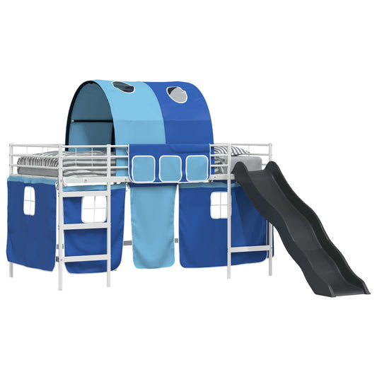 Kids'Loft Bed Frame with Curtains, Arch, Slide White and Blue Kids'Loft Bed Frame with Curtains, Arch, Slide White and Blue