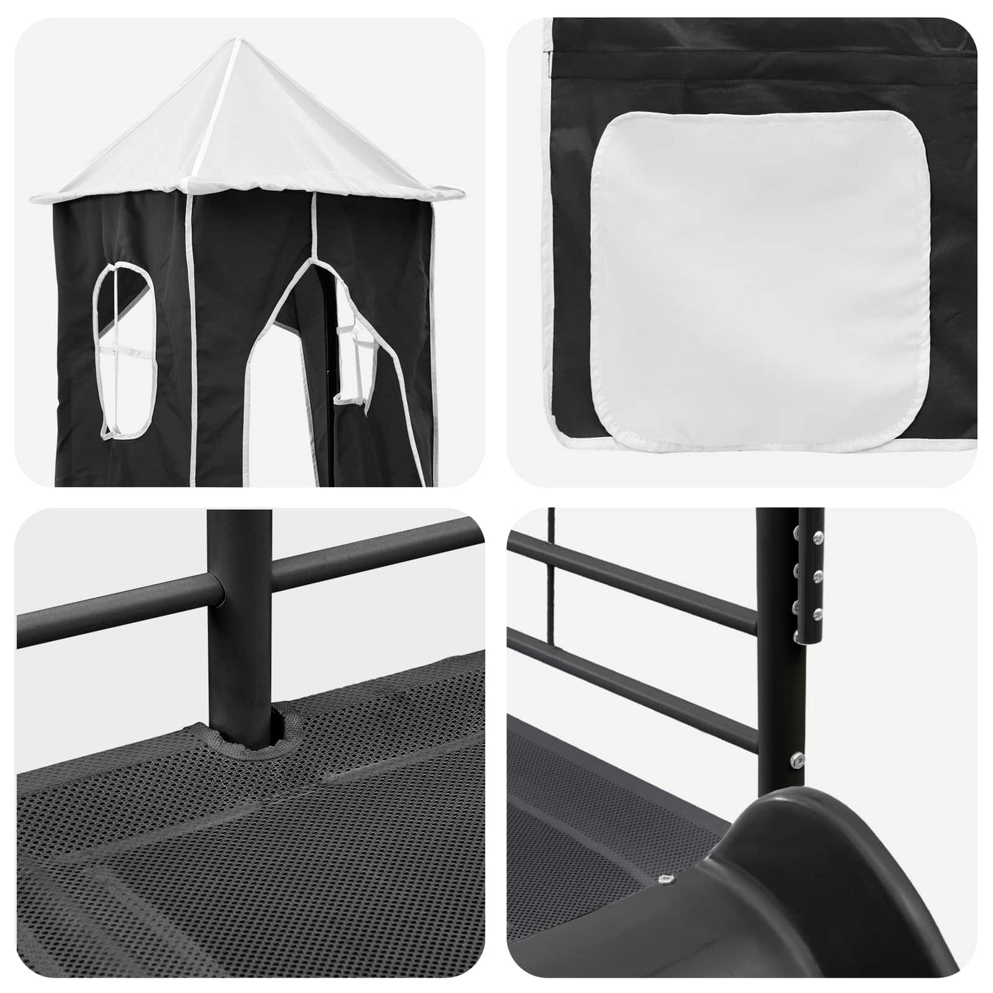 Kids'Loft Bed Frame Black 100 x 200 cm Metal