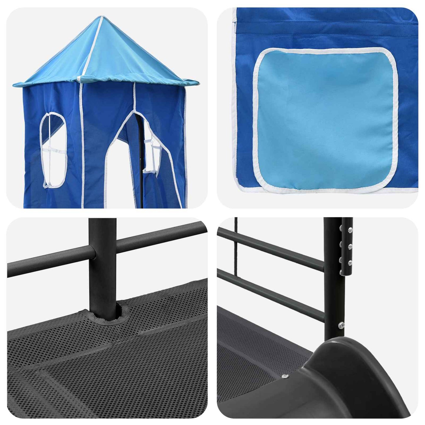 Kids'Loft Bed Frame Black and Blue 90 x 200 cm Metal