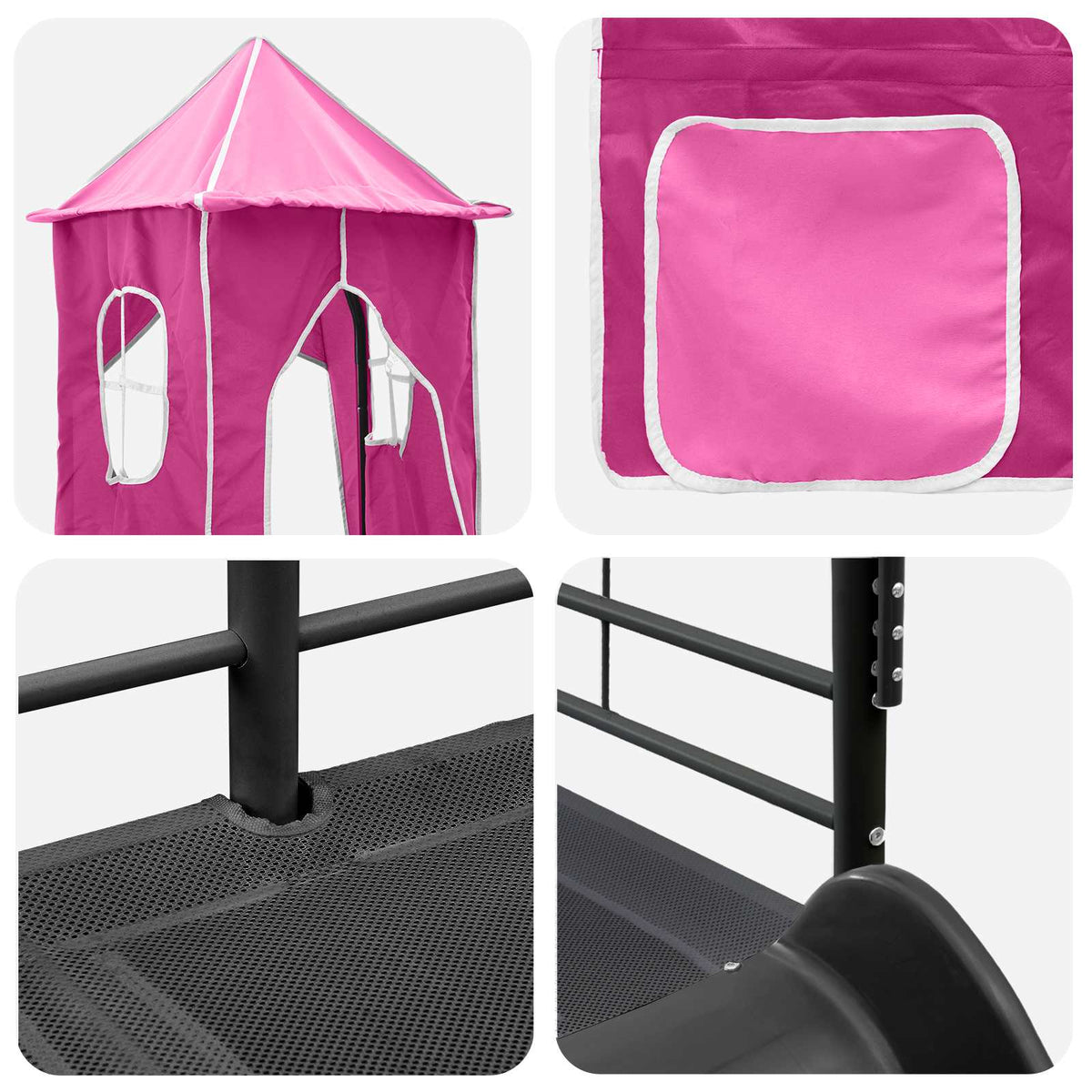 Kids'Bunk Bed Frame Plain Black and Pink 90 x 200 cm Metal
