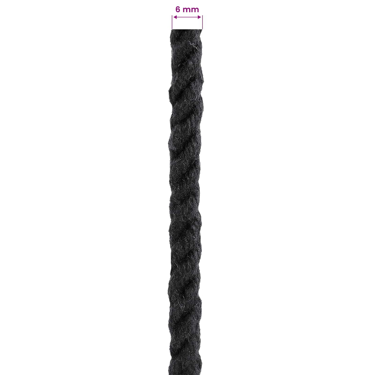 Cotton Rope 6 mm 500 m Black 100% Cotton
