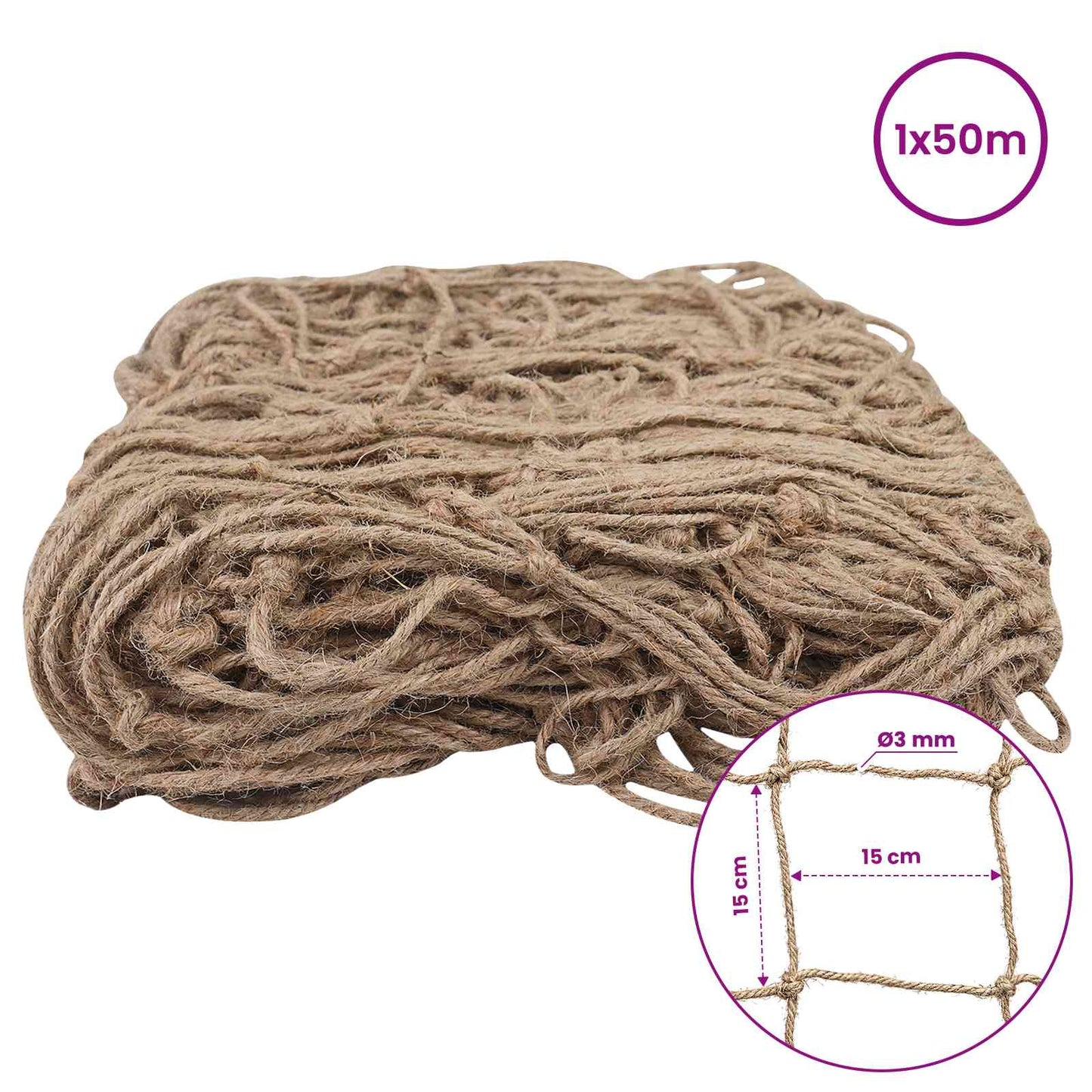 Jute Plant Support Netting Natural 1 x 50 m 100% Tossa Jute