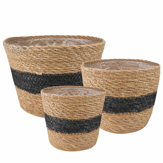 3 pcs Natural and Black Ø26 x 19 cm 100% Seagrass 3 pcs Natural and Black Ø26 x 19 cm 100% Seagrass
