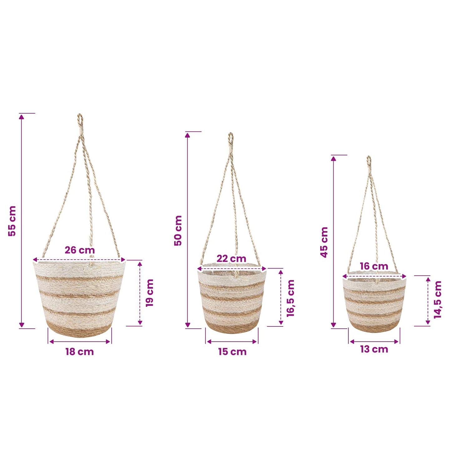 Seagrass Plant Baskets 3 pcs Natural,White and Beige