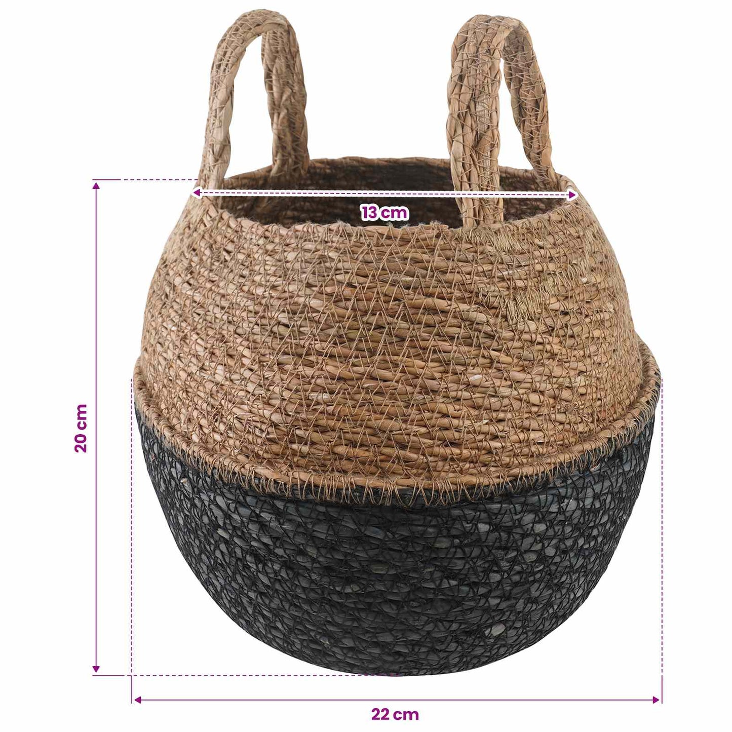 Plant Pot with Handles 2 pcs Black Ø 22 x 20 cm 100% Seagrass