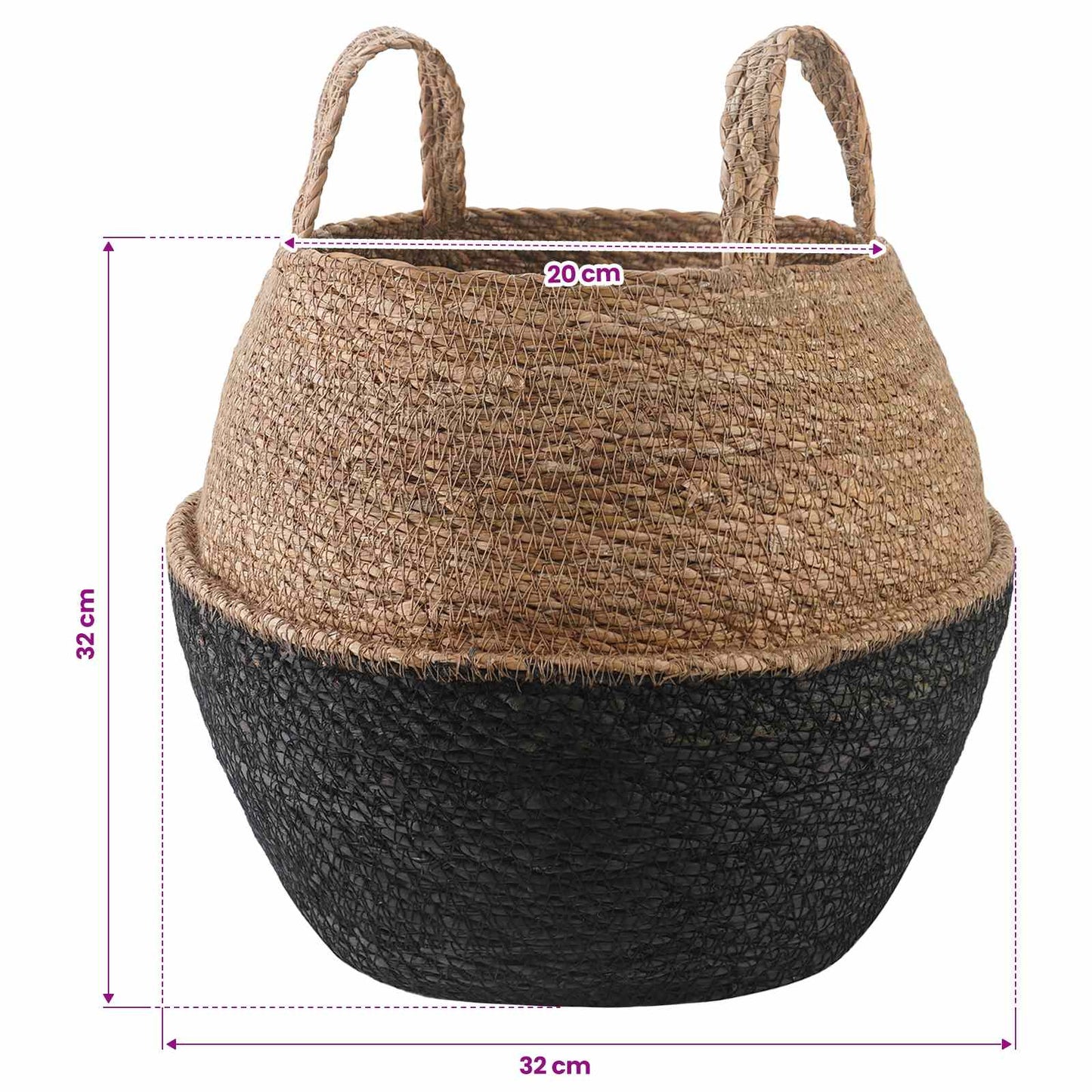 Plant Pot with Handles 2 pcs Black Ø 32 x 32 cm 100% Seagrass