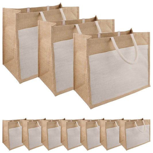 Jute Handbags with Pocket 10 Natural and White 42 x 33 x 19 cm Jute Handbags with Pocket 10 Natural and White 42 x 33 x 19 cm