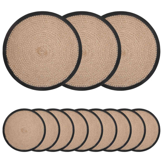 Jute Placemets 12 pcs Natural and Black 100% Tossa Jute Jute Placemets 12 pcs Natural and Black 100% Tossa Jute