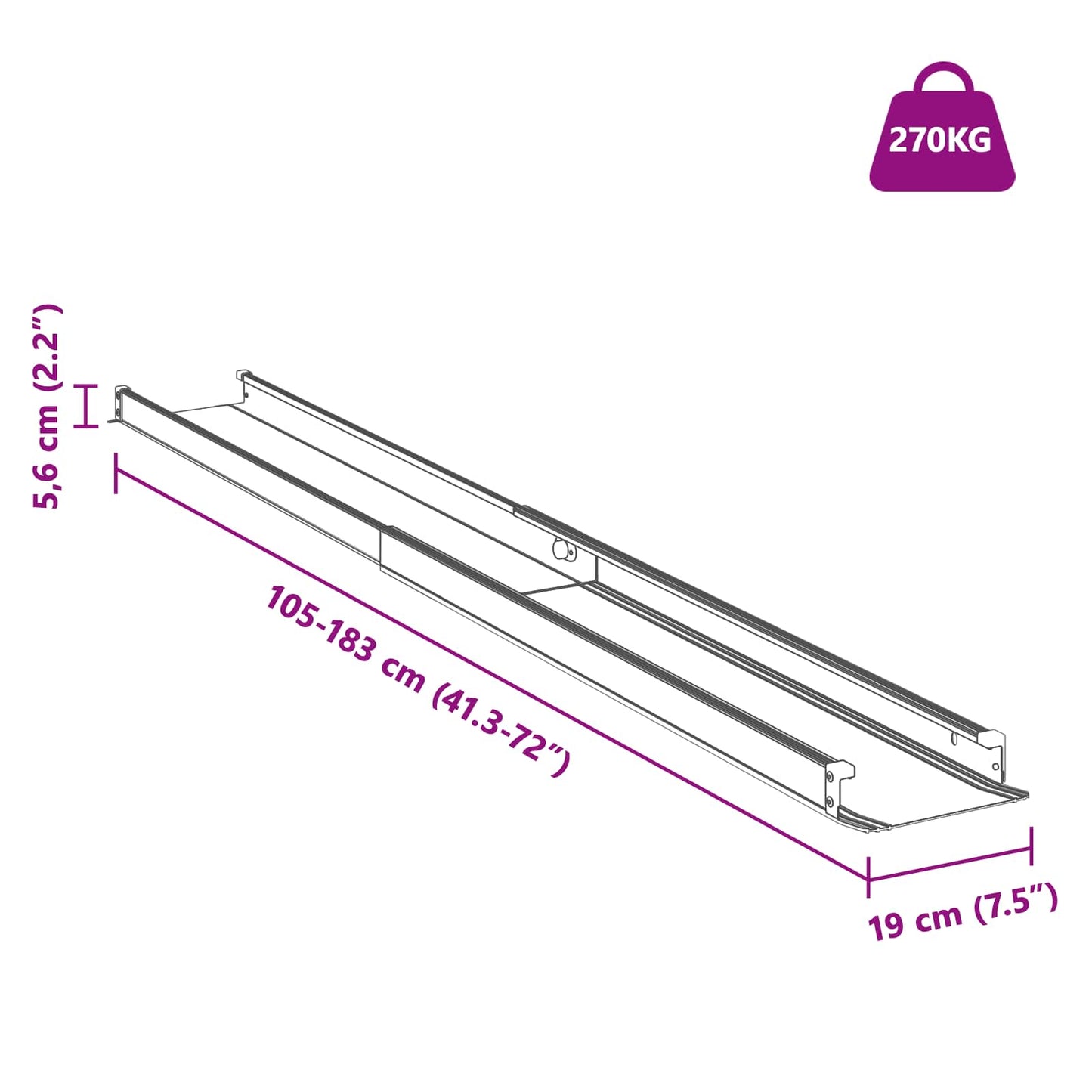 Ramp for Wheelchair 270 kg 2 pcs Black 183 x 19 x 5.6 cm
