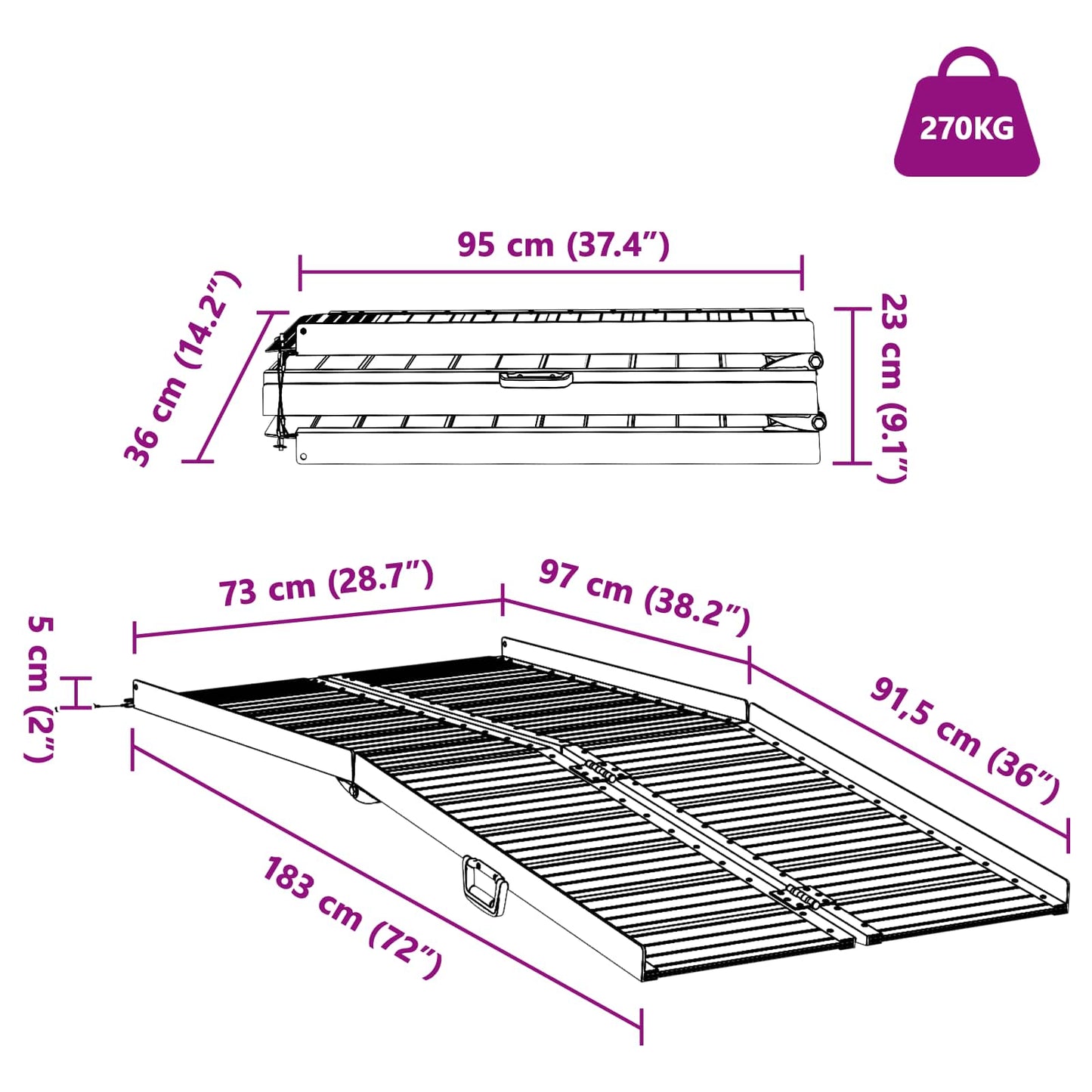 Ramp for Wheelchair 270 kg Silver 270 kg Aluminium