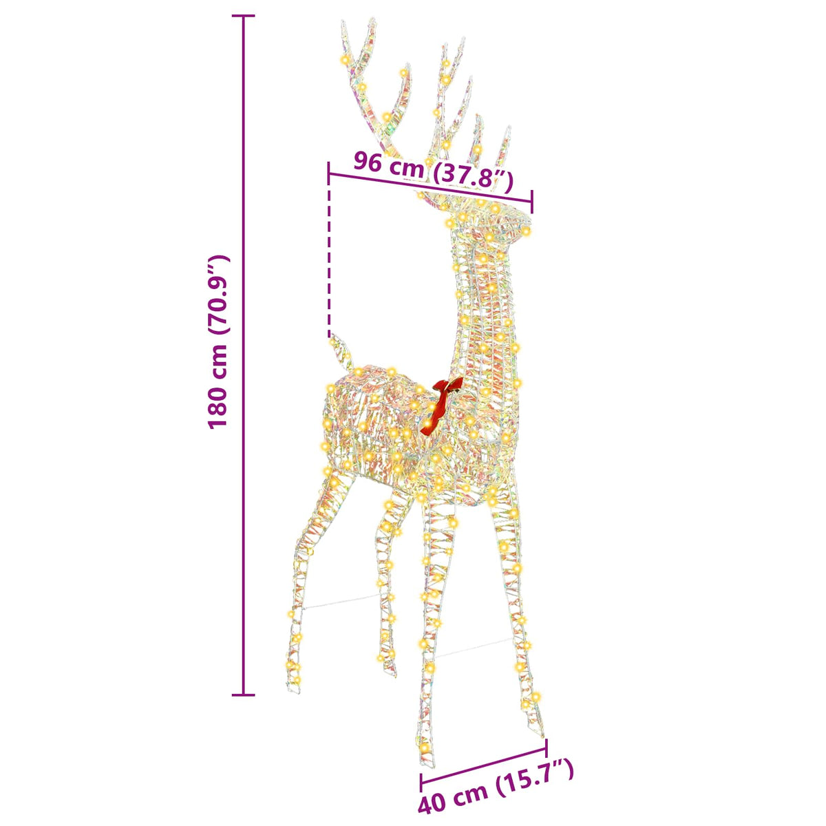 3D Reindeer 250 LEDs Warm white 96 x 40 x 180 cm PET