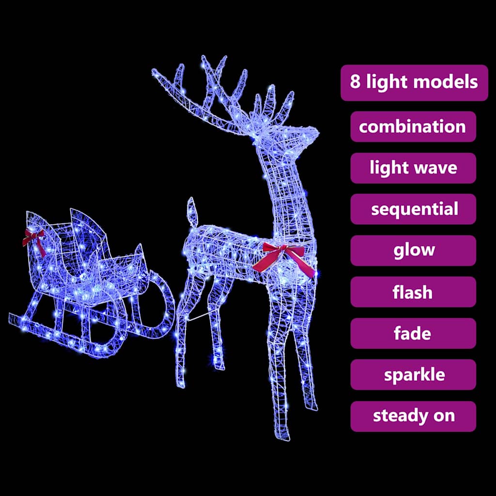 Reindeer Pull Sleigh Blue 70 x 24 x 128 cm Acrylic 200 LEDs