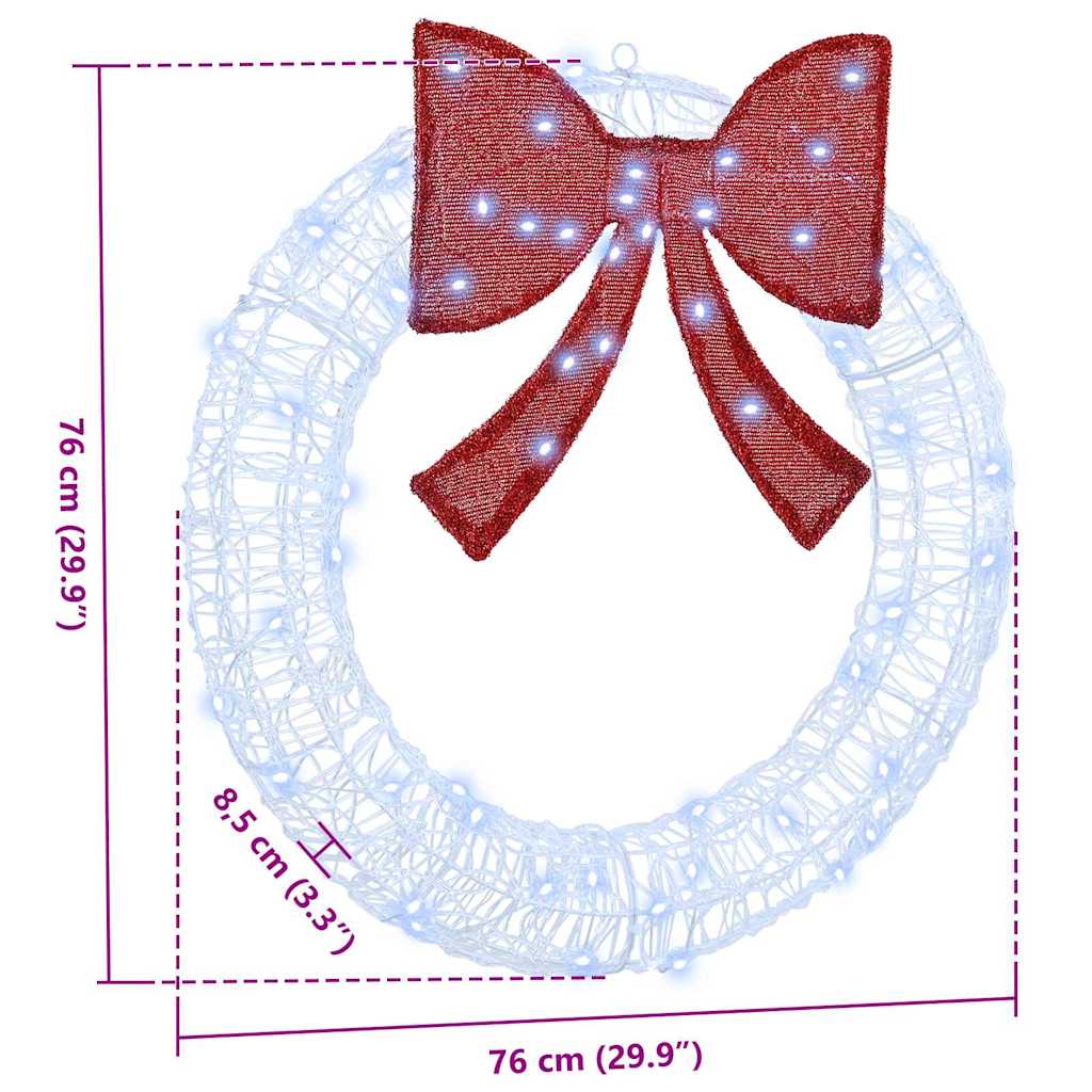 Wreath with 60 LEDs Cold white 76 x 76 x8.5 cm Acrylic