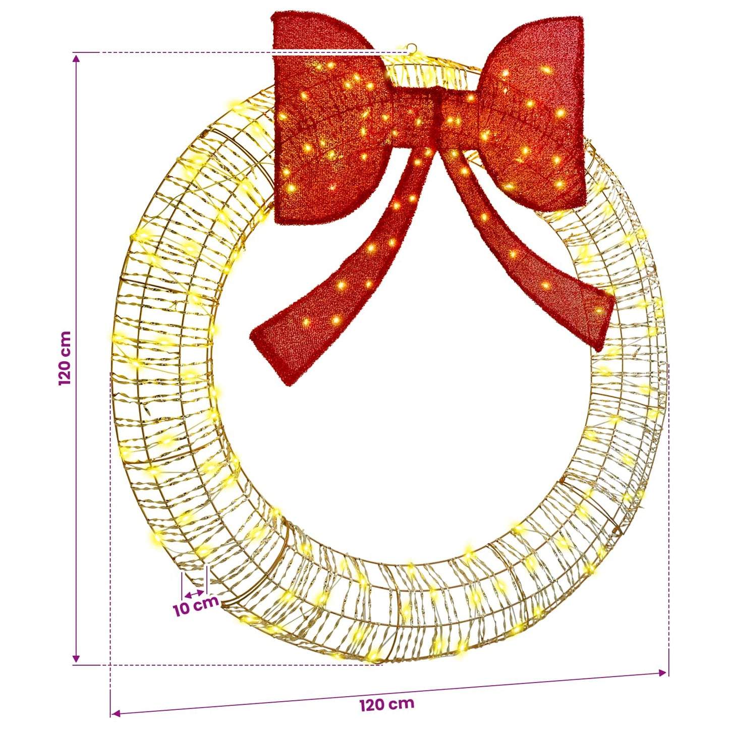 Wreath Warm white 120 x 120 x 10 cm PET 150 LEDs