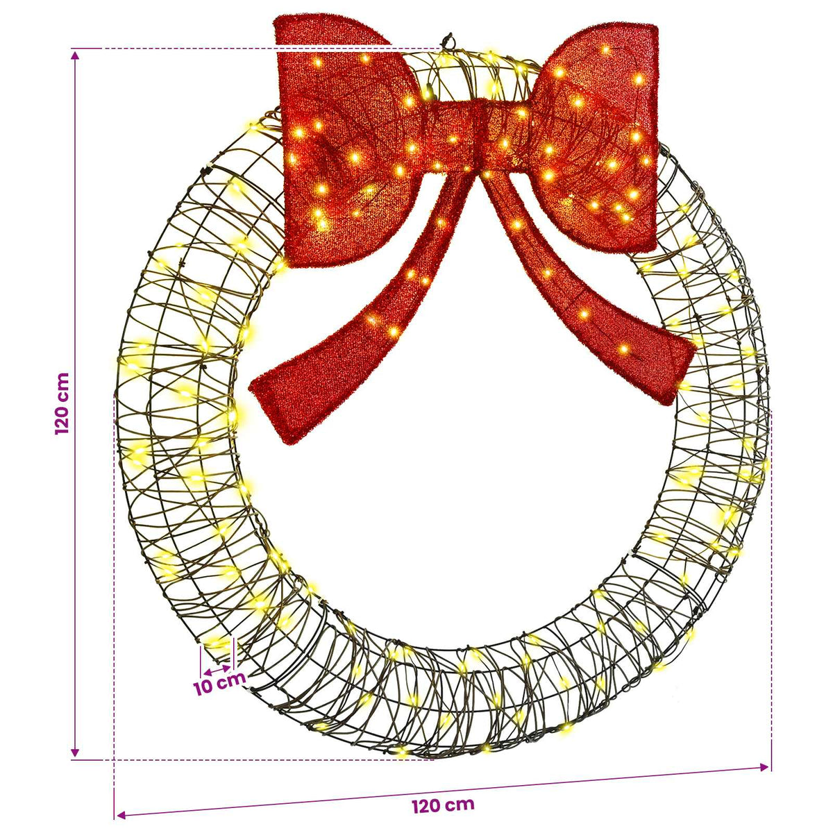 Wreath Warm white 120 x 120 x 10 cm Rattan 150 LEDs