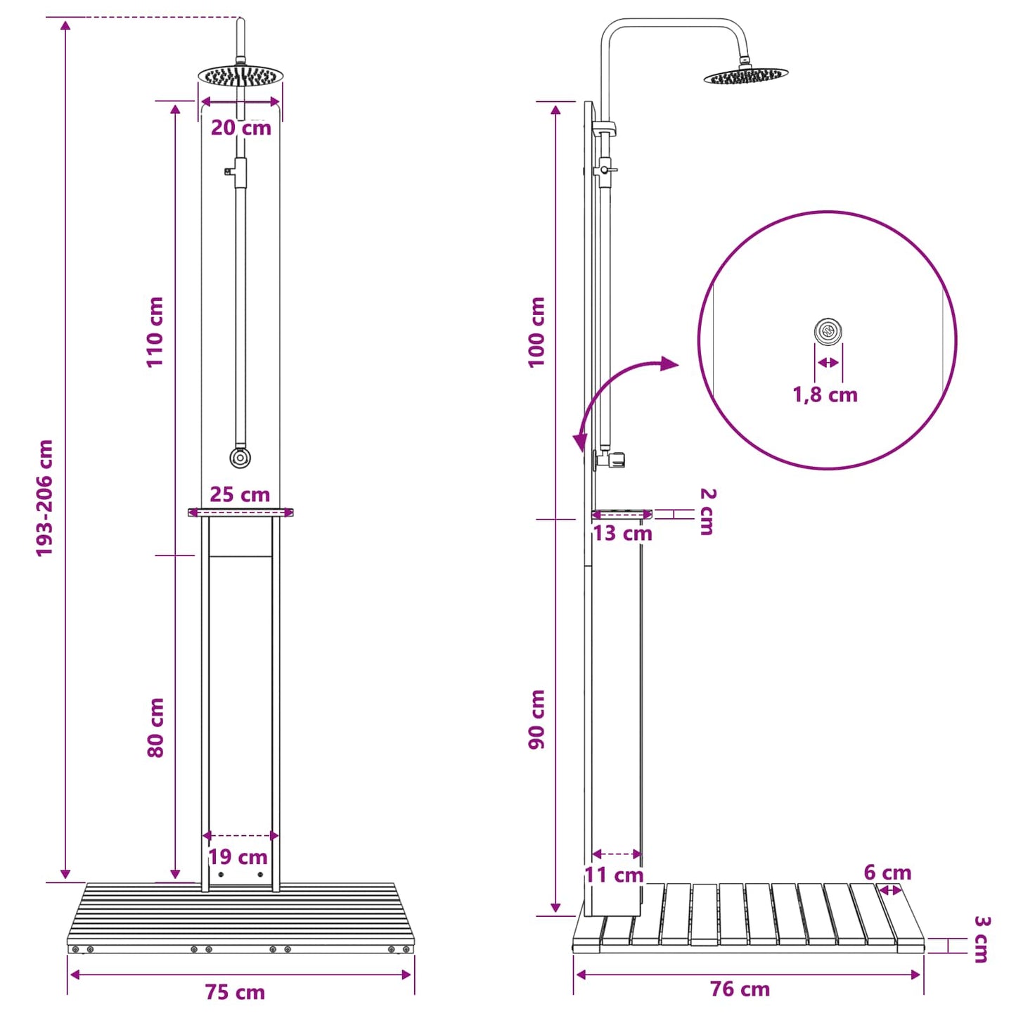 Outdoor Shower White 75 x 76 x 217 cm Solid Pine Wood