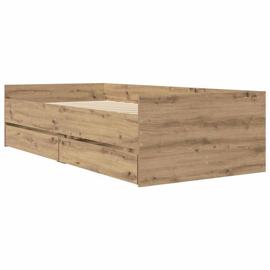 Bed Frame with Drawer Artisan Oak 90 x 200 cm Solid Pine Wood Bed Frame with Drawer Artisan Oak 90 x 200 cm Solid Pine Wood