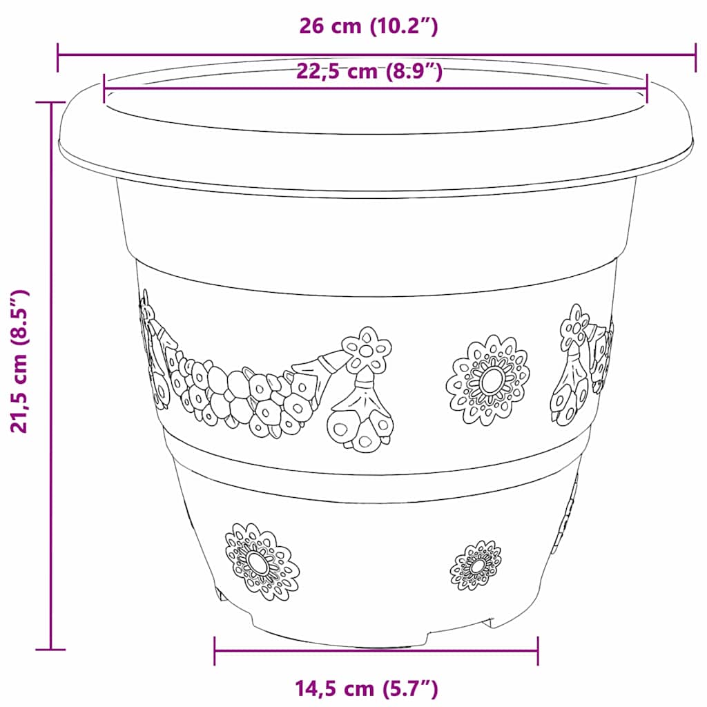 Round Flower Pot 6 pcs Black Ø 26 x 21.5 cm Plastic