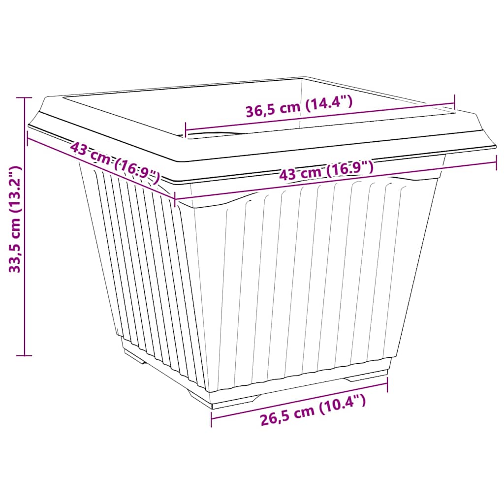 Square Flower Pot 6 pcs Brick Red 43 x 43 x 33.5 cm Plastic