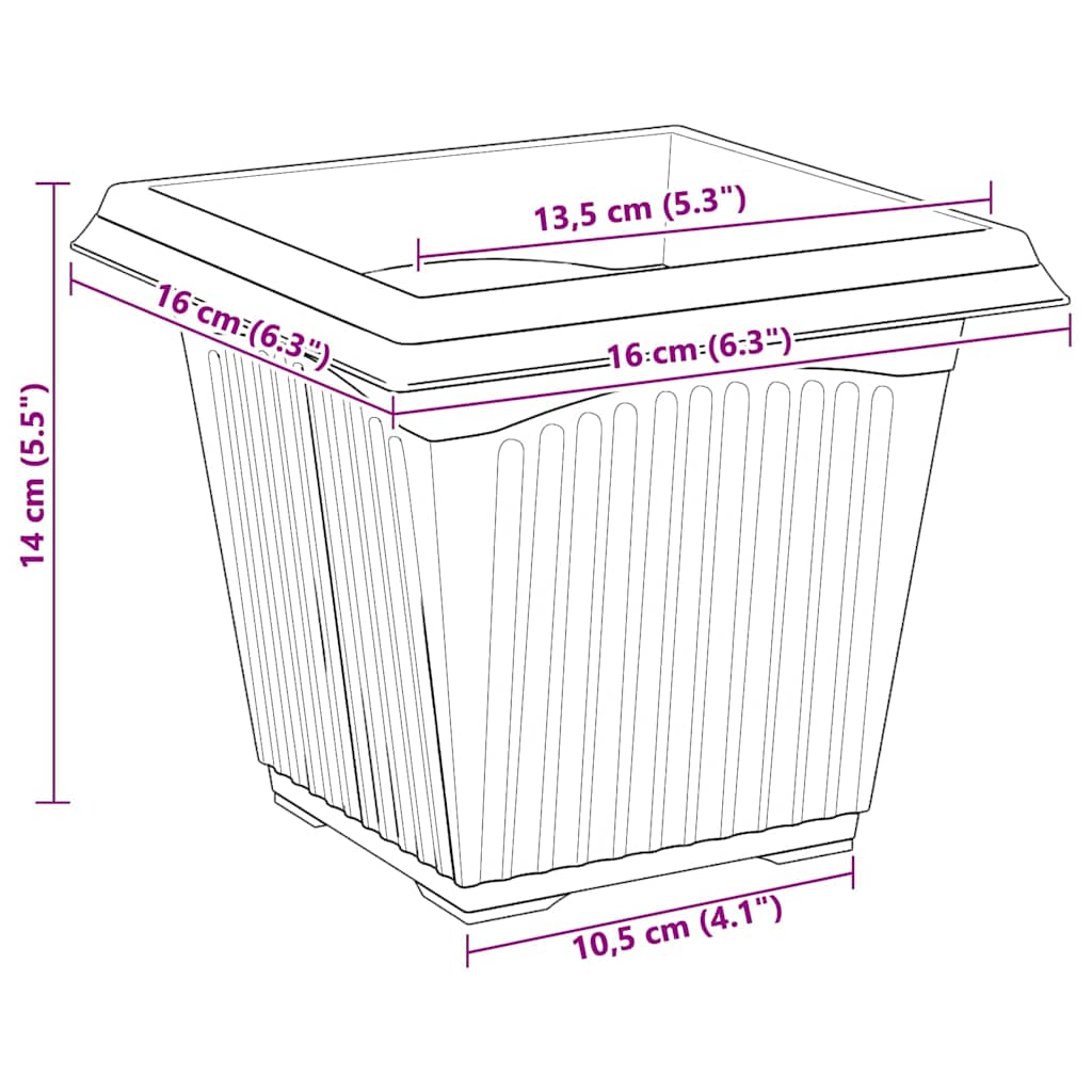 Square Flower Pot 6 pcs Black 16 x 16 x 14 cm Plastic