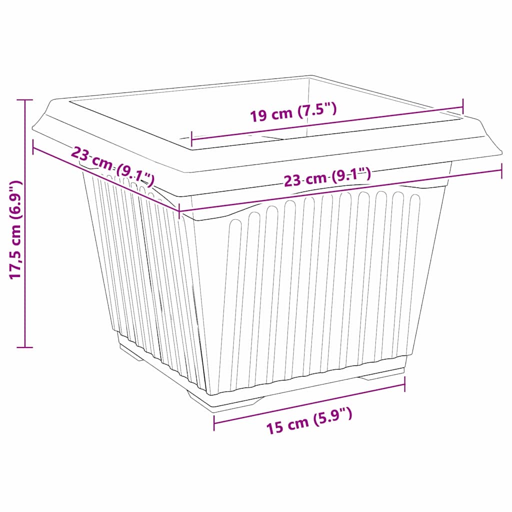 Square Flower Pot 6 pcs Black 23 x 23 x 17.5 cm Plastic