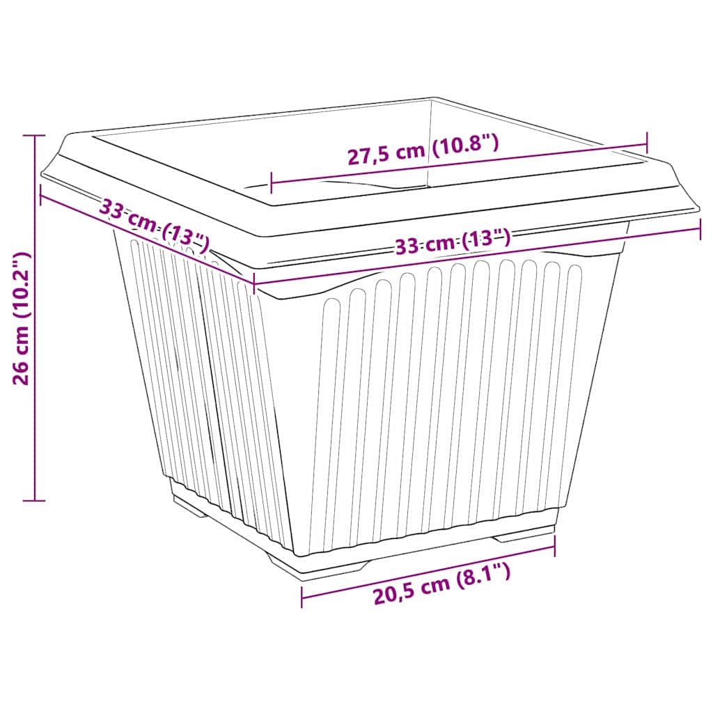 Square Flower Pot 24 pcs Black 33 x 33 x 26 cm Plastic