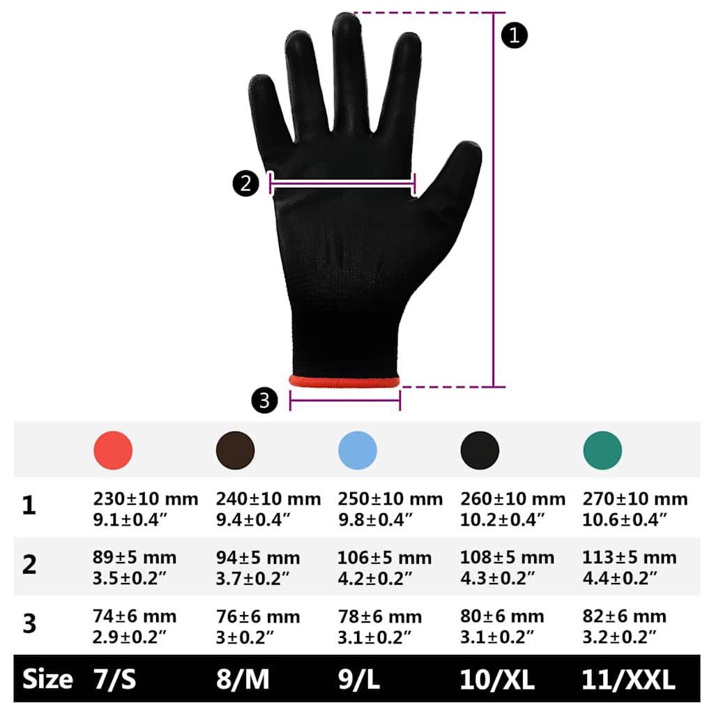 Work Gloves 12 pcs Black 7 / S Polyester