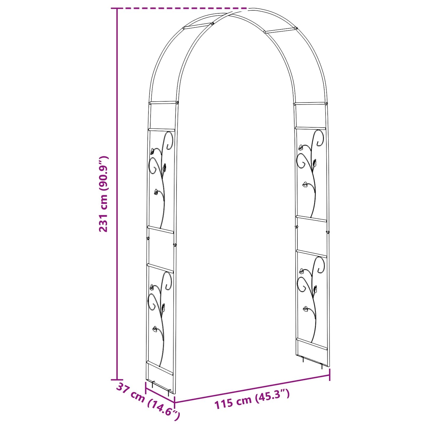 Garden Arch Floral Black 115 x 37 x 231 cm