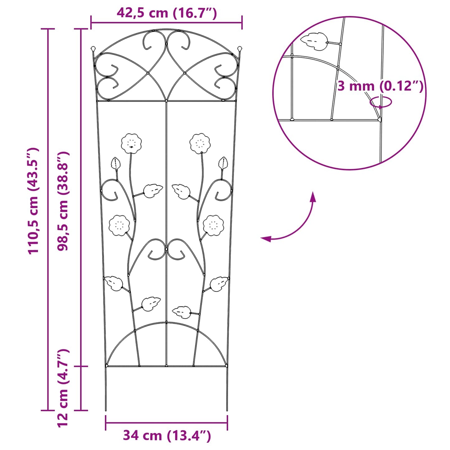 Garden Fence 3 pcs Green 110.5 x 42.5 cm Steel