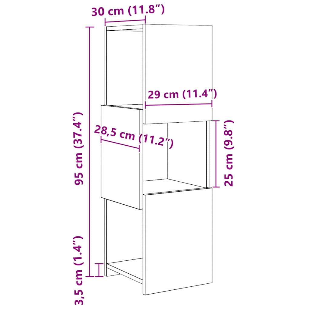 Corner Cabinet Old Wood 30.5x30x95cm Engineered Wood