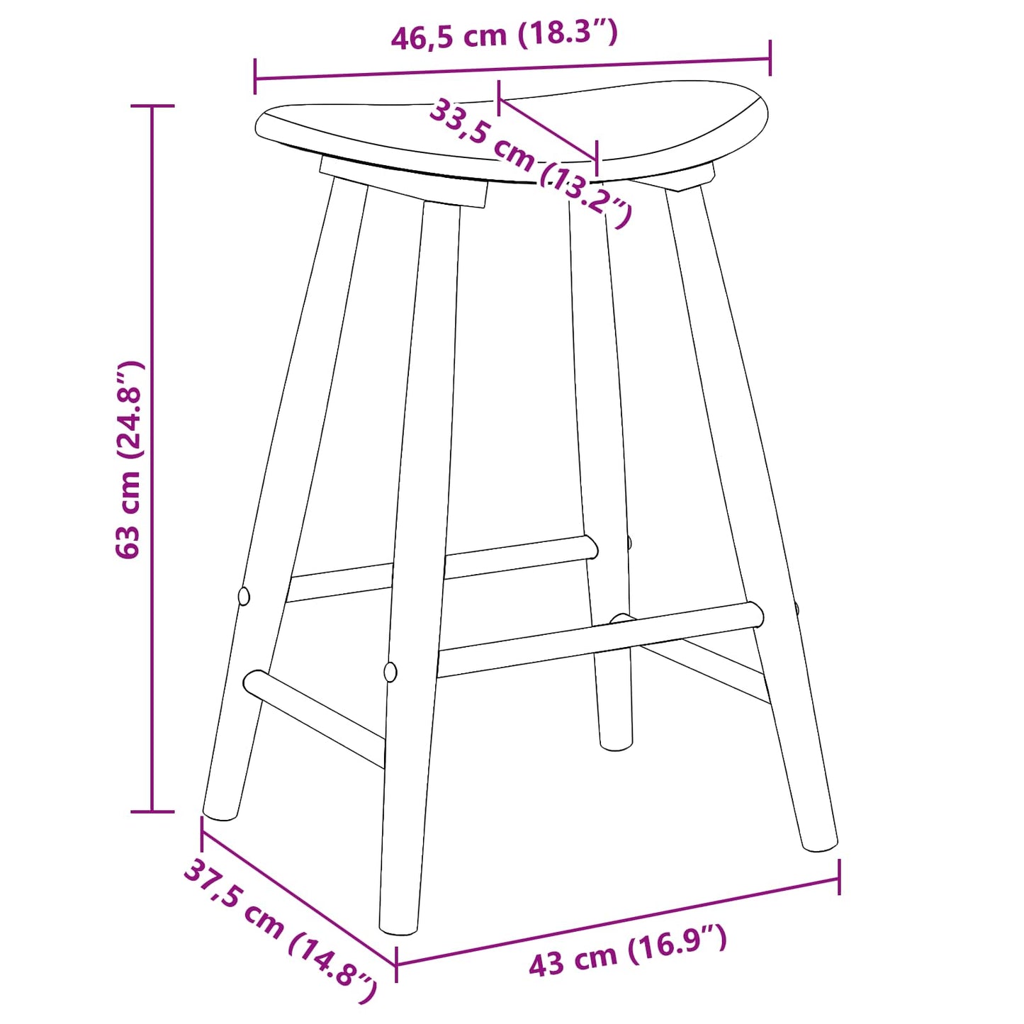 Dining Chairs 2 pcs White 46 x 37 x 63 cm Solid Rubber Wood