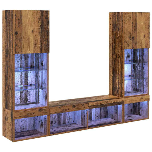 TV Wall Units with LED with LED 5 pcs Old wood Engineered Wood TV Wall Units with LED with LED 5 pcs Old wood Engineered Wood