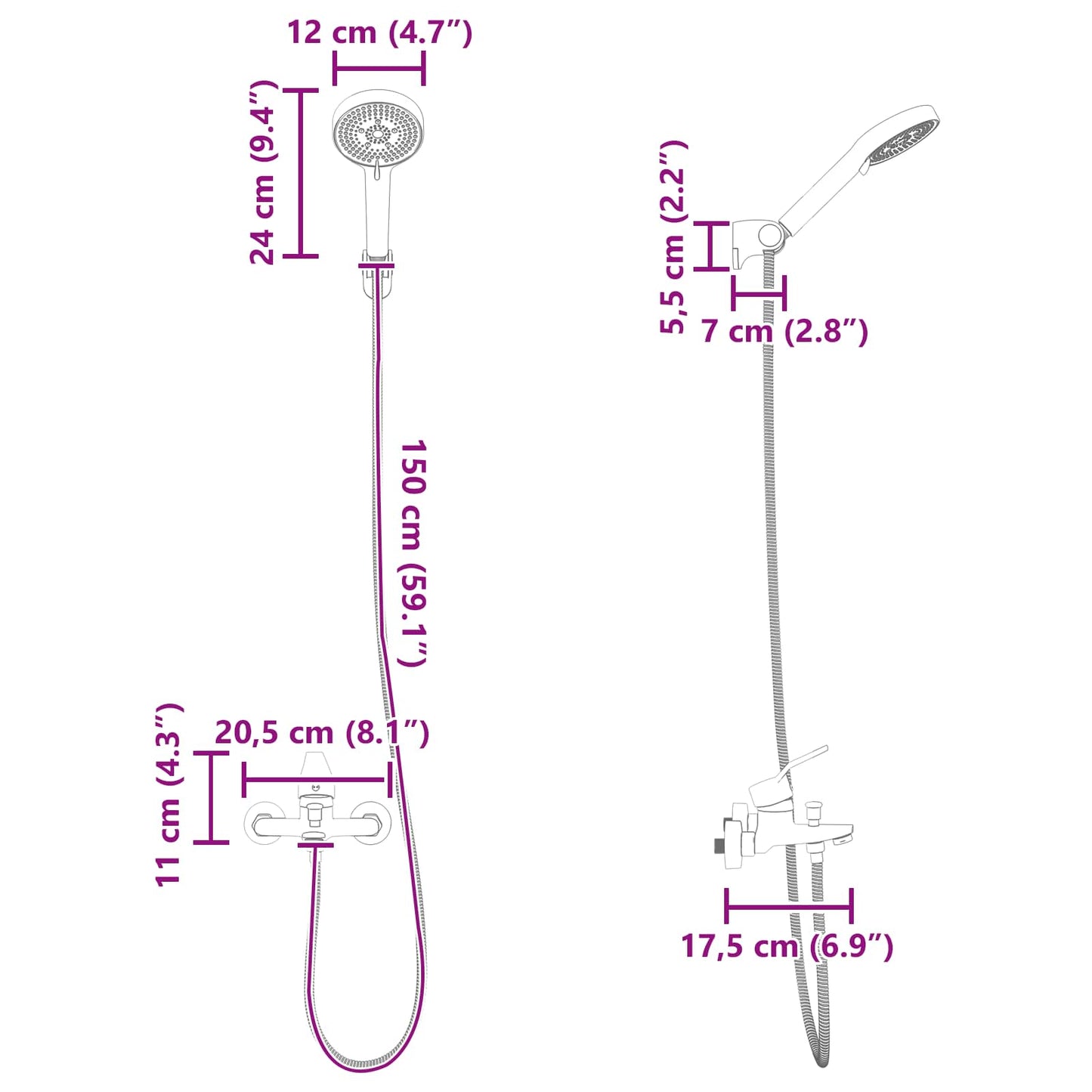 Shower Head Set Chrome G 1 / 2 inches