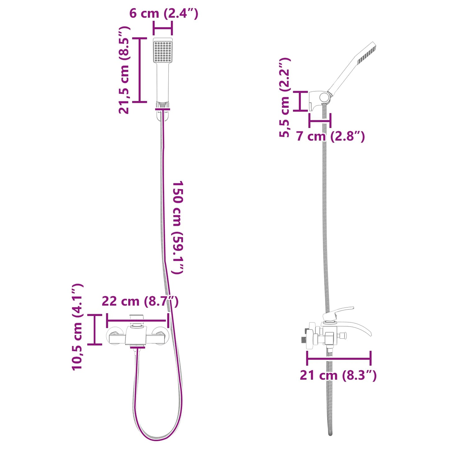 Shower Head Set Black G 1 / 2 inches