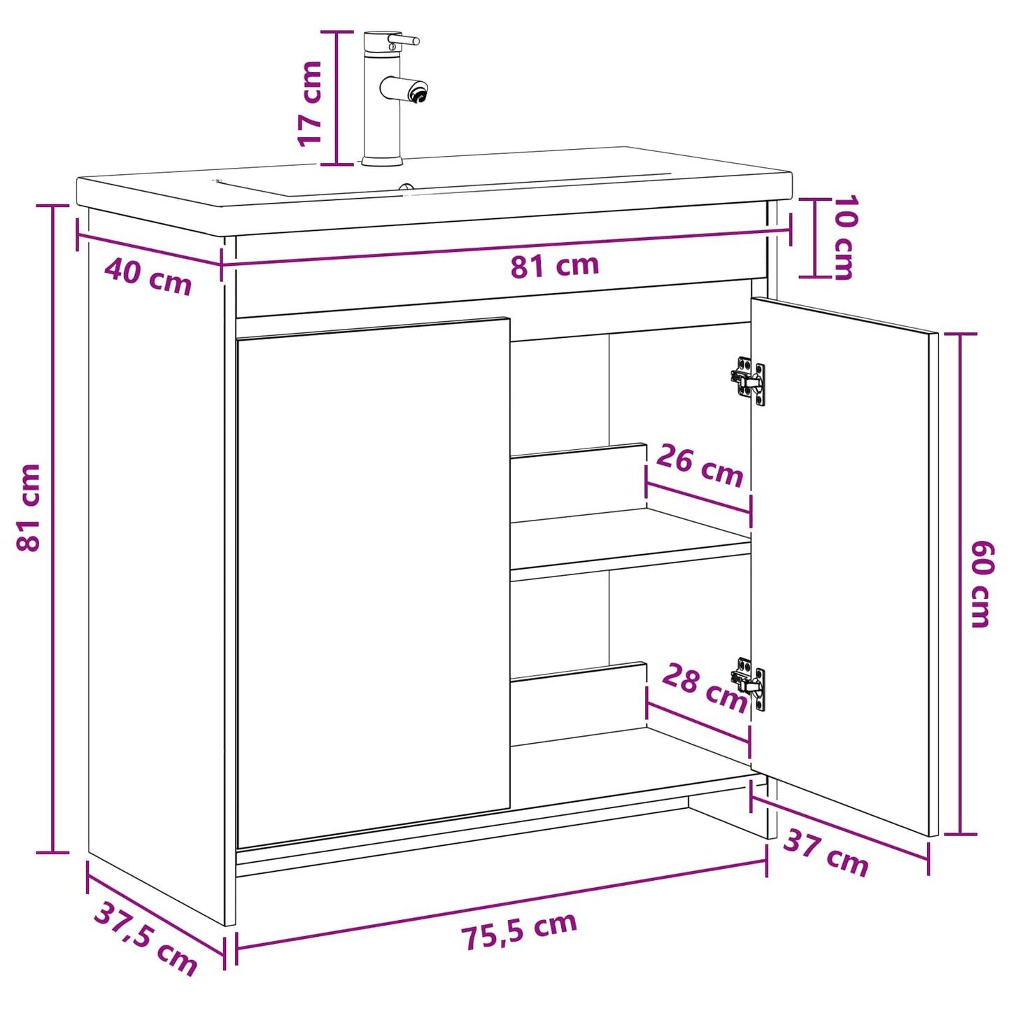 Bathroom Furniture Set Smoked Oak 81 x 40 x 84.5 cm