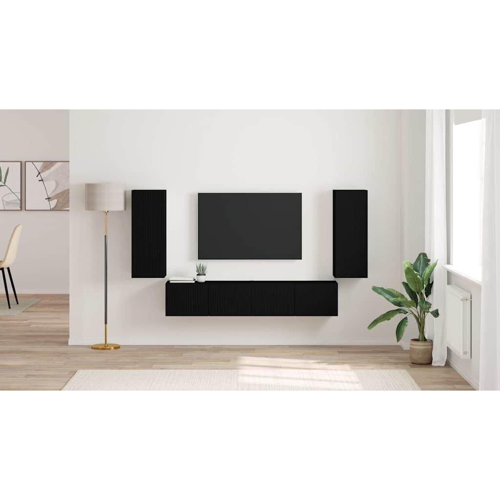 TV Wall Cabinet 2 pcs Black 30 x 31 x 80 cm Engineered Wood
