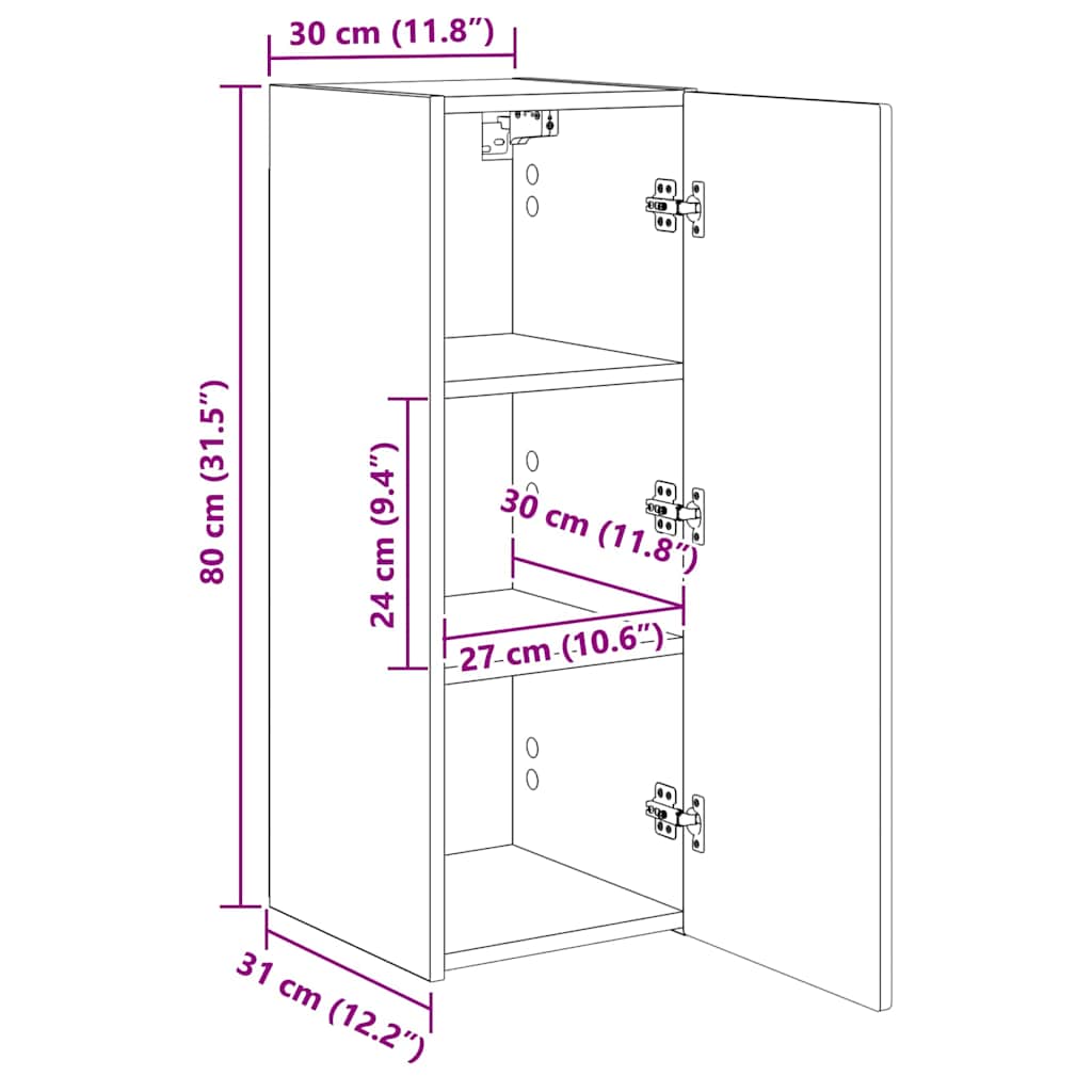 TV Wall Cabinet Grey Sonoma 30 x 31 x 80 cm Engineered Wood