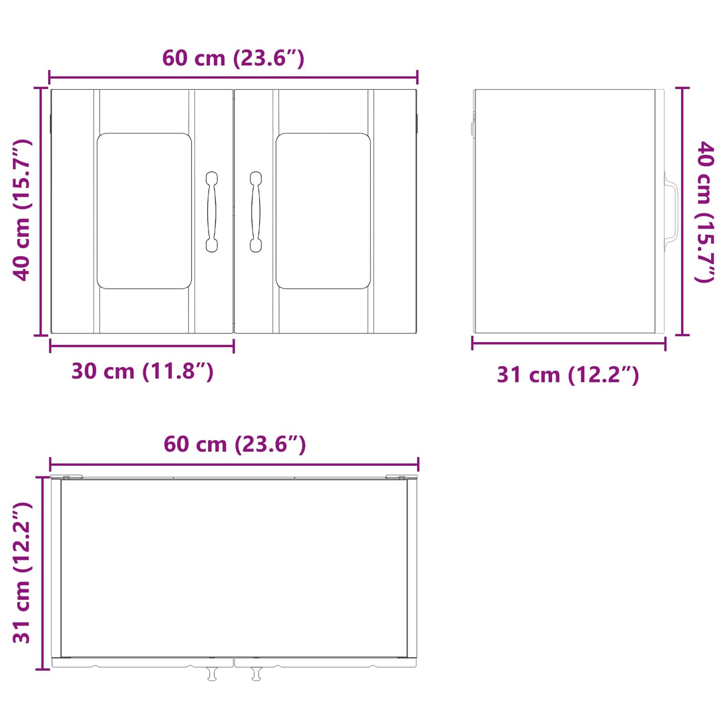 Wall Glass Cabinet LUCCA 2 pcs Sonoma Oak 60 x 31 x 40 cm