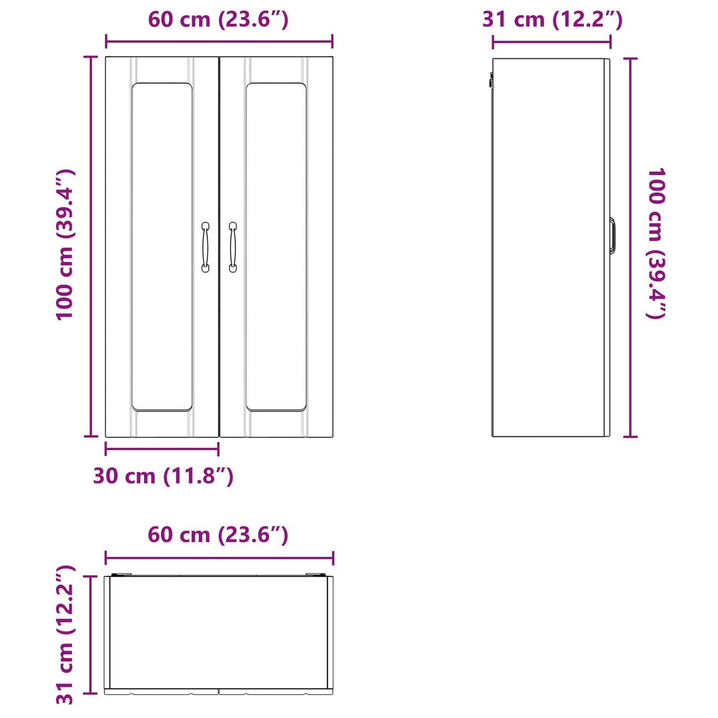 Wall Glass Cabinet LUCCA Black 60 x 31 x 100 cm Engineered Wood