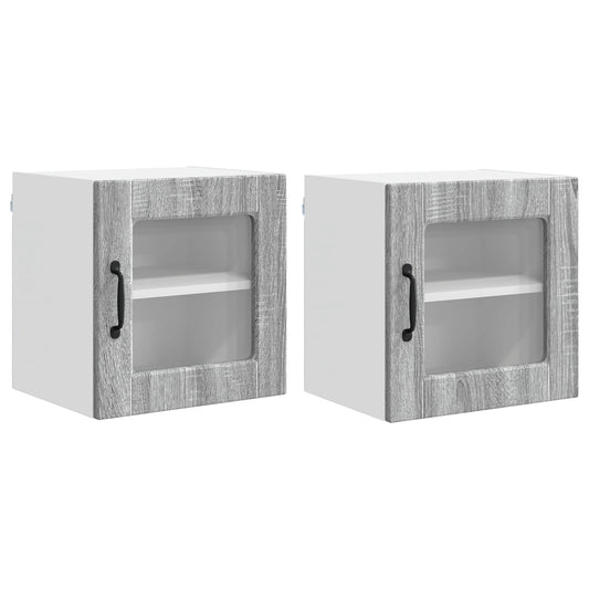 Wall Glass Cabinet PORTO 2 pcs Grey Sonoma Engineered Wood Wall Glass Cabinet PORTO 2 pcs Grey Sonoma Engineered Wood