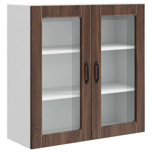 Wall Glass Cabinet PORTO Brown Oak 80 x 31 x 80 cm Wall Glass Cabinet PORTO Brown Oak 80 x 31 x 80 cm